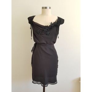Falls Black Silk Dress with Floral Appliqué